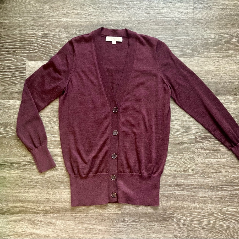 Ann Taylor Loft plum cardigan in size medium
